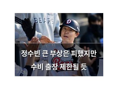 정수빈 큰 부상은 피했지만 수비 출장 제한될 듯